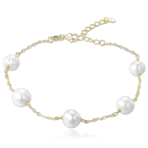 MINET Pozlátený strieborný náramok s bielymi perlami