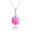 MINET Strieborný náhrdelník s ružovým opálom a bielymi zirkónmi