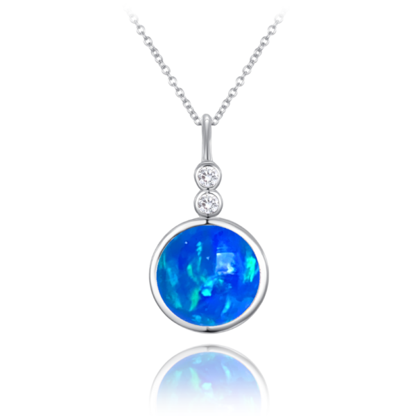 MINET Strieborný náhrdelník s modrým opálom a bielymi zirkónmi