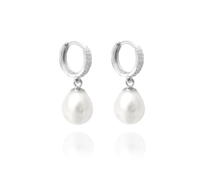 MINET Strieborné náušnice prírodné biele perly so zirkónmi