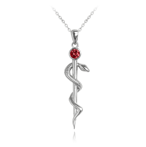 MINET Strieborný náhrdelník ROD ASCLEPIUS s červeným zirkónom