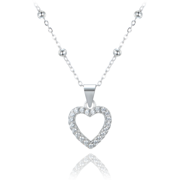 MINET Strieborný náhrdelník srdce s bielymi zirkónmi