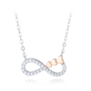 MINET Strieborný náhrdelník nekonečno s ružovozlatými srdiečkami a bielymi zirkónmi