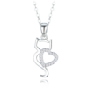 MINET Strieborný náhrdelník mačka so srdcom a bielymi zirkónmi