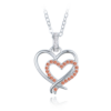 MINET Strieborný náhrdelník dvojité srdce s bielymi a tmavočervenými zirkónmi