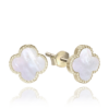 MINET Pozlátené strieborné náušnice štvorlístok s bielou perleťou