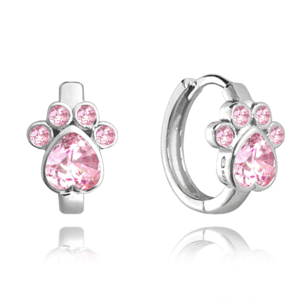 MINET Strieborné náušnice PAWS s ružovými zirkónmi