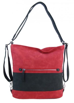 Veľká dámska kabelka cez rameno / batoh červená / čierna
