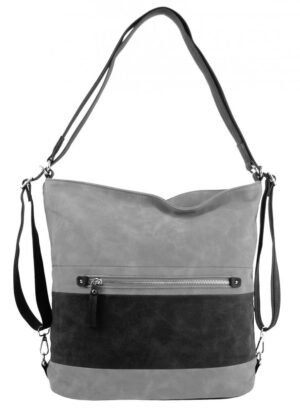 Veľká dámska kabelka cez rameno / batoh svetlo šedá / čierna