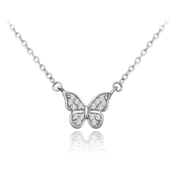 MINET Strieborný motýlí náhrdelník so zirkónmi