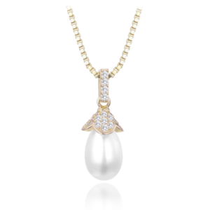 MINET Pozlátený strieborný náhrdelník s prírodnými perlami a kubickými zirkónmi