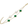MINET Pozlátený strieborný náramok CLOVERLEAVES s bielou perleťou a malachitom