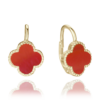 MINET Pozlátené strieborné náušnice štvorlístok s červeným achátom
