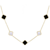 MINET Pozlátený strieborný náhrdelník CLOVERLEAVES s bielou perleťou a ónyxom Ag 925/1000 13