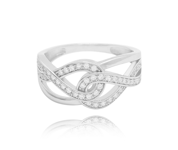 MINET Strieborný prsteň s bielymi zirkónmi veľkosť 58