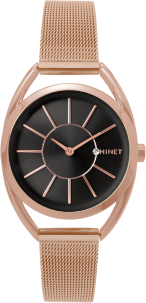 MINET Ružovo-zlaté dámske hodinky ICON ROSE GOLD BLACK MESH