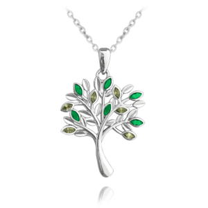 MINET Strieborný náhrdelník TREE OF LIFE so zelenými zirkónmi