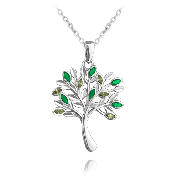 MINET Strieborný náhrdelník TREE OF LIFE so zelenými zirkónmi