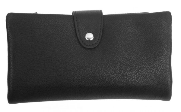 Prakticky priestranná rozložiteľná čierna dámska peňaženka so striebornými doplnkami