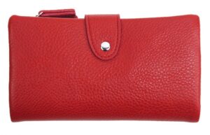 Prakticky priestranná rozložiteľná červená dámska peňaženka so striebornými doplnkami