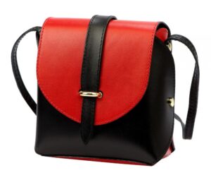 Kožená moderná malá dámska crossbody kabelka čierna / červená