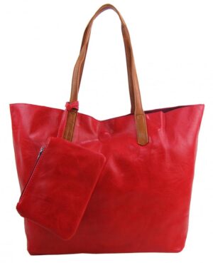 Veľká červená shopper dámska taška s crossbody vo vnútri