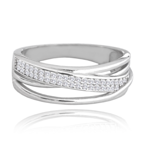 MINET Strieborný prsteň s bielymi zirkónmi veľkosť 64