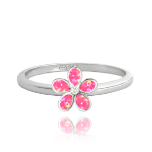 MINET Strieborný prsteň KVETY s ružovými opálmi veľkosť 50