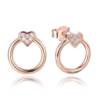 MINET Ružovo-zlaté strieborné náušnice CIRCLES so srdiečkami