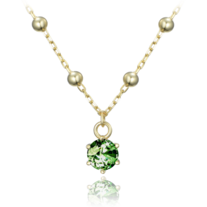 MINET Pozlátený strieborný náhrdelník s guľôčkami a zeleným zirkónom