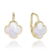 MINET Pozlátené strieborné náušnice štvorlístok s bielou perleťou