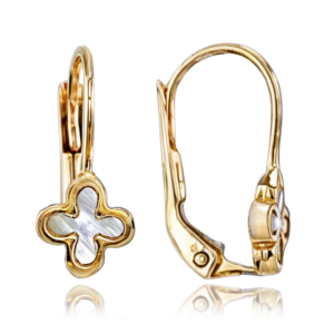 MINET Zlaté náušnice štvorlístky s bielou perleťou Au 585/1000 1