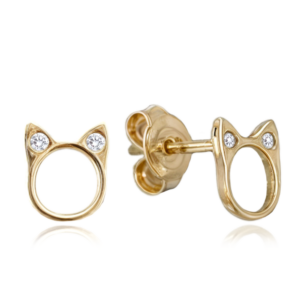 MINET Elegantné zlaté náušnice mačky so zirkónmi Au 585/1000 0