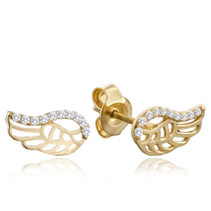 MINET Elegantné zlaté náušnice krídla s bielymi zirkónmi Au 585/1000 1