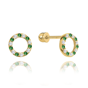 MINET Zlaté náušnice s bielymi a zelenými zirkónmi Au 585/1000 1