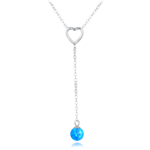 MINET Strieborný náhrdelník visiaca guľa s modrým opálom a zirkónom