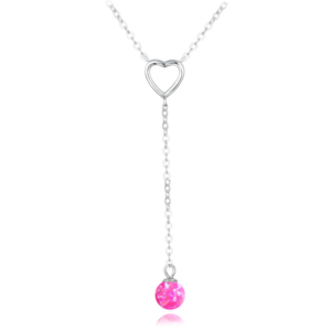 MINET Strieborný náhrdelník visiaca guľa s ružovým opálom a zirkónom