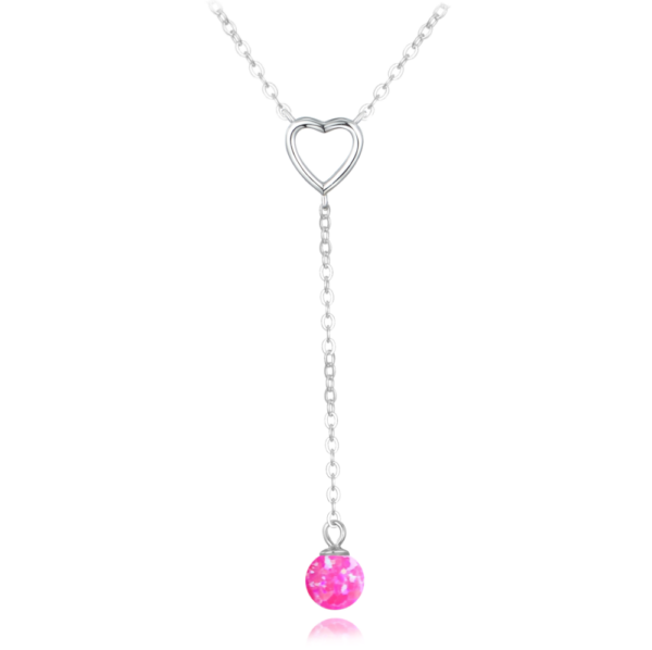 MINET Strieborný náhrdelník visiaca guľa s ružovým opálom a zirkónom