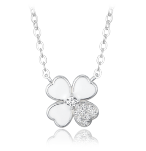 MINET Strieborný náhrdelník biely kvet s bielym zirkónom