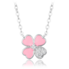 MINET Strieborný náhrdelník ružový kvet s bielym zirkónom
