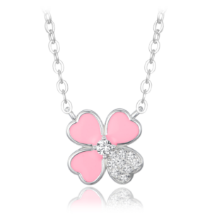 MINET Strieborný náhrdelník ružový kvet s bielym zirkónom