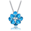 MINET Strieborný náhrdelník modrý kvet s bielym zirkónom