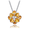 MINET Strieborný náhrdelník okrové kvety s bielym zirkónom
