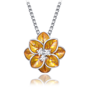 MINET Strieborný náhrdelník okrové kvety s bielym zirkónom