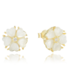 MINET Pozlátené strieborné náušnice biele kvety s mačacím okom a zirkónom