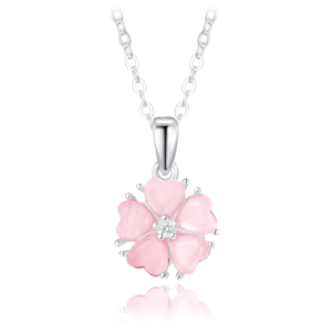 MINET Strieborný náhrdelník ružový kvet s mačacím okom a zirkónom
