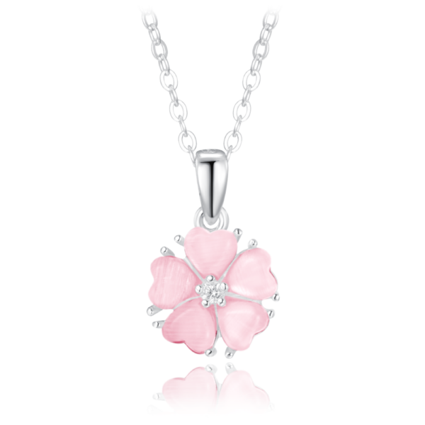 MINET Strieborný náhrdelník ružový kvet s mačacím okom a zirkónom