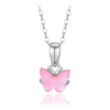 MINET Lesklý strieborný náhrdelník ružový motýľ