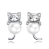MINET Strieborné náušnice perly s mačkami