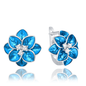 MINET Strieborné náušnice modré kvety so zirkónmi